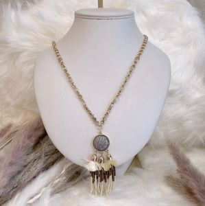 BEADED FRINGE LONG NECKLACE